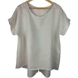 Terzo Millennio 100% Linen Top Made In Italy Lagenlook Hi Low Back Button M